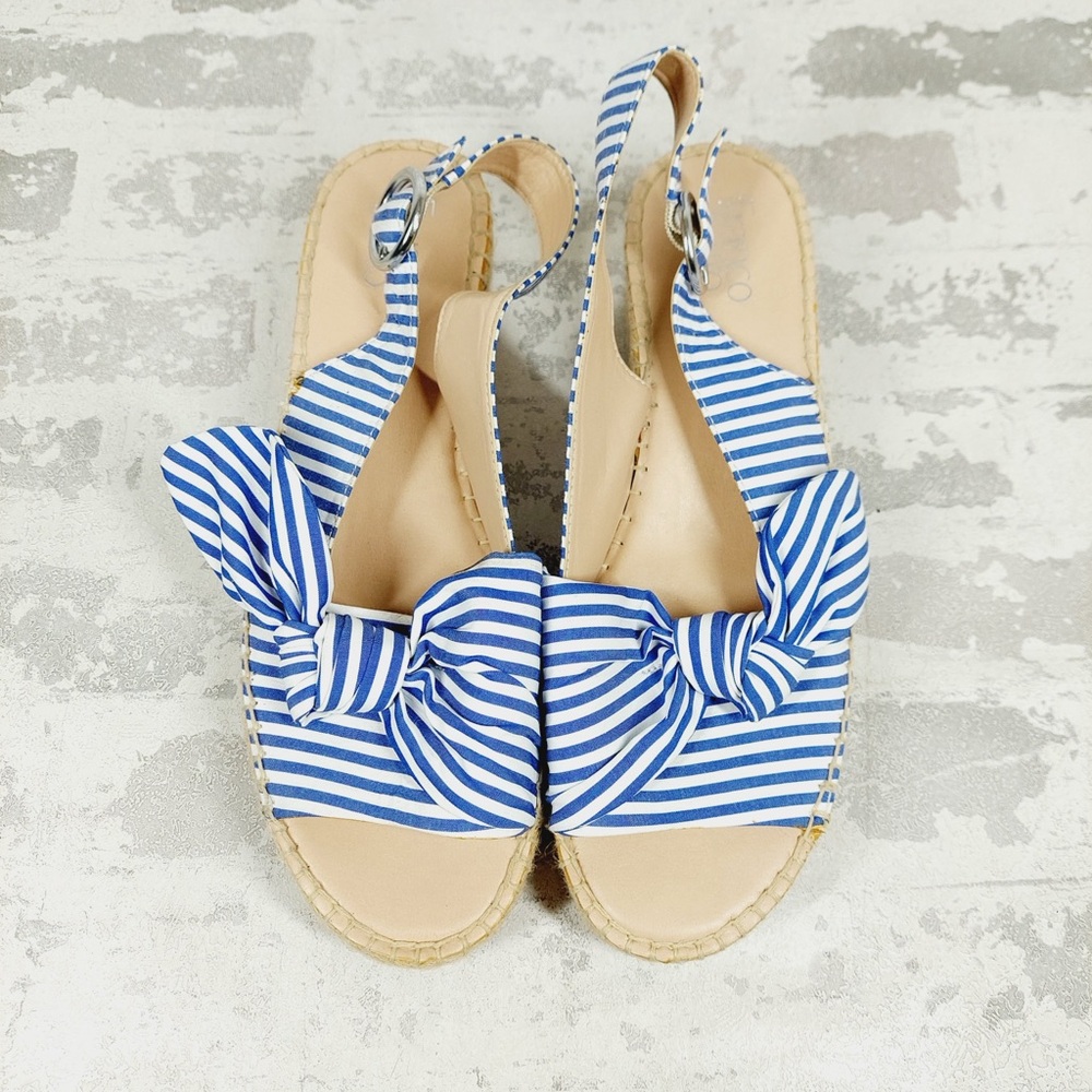 NEW Franco Sarto Pixie Blue White Slingback Wedge Sandals D102 - Picture 5 of 10